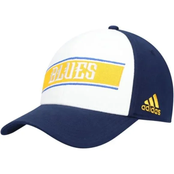 NEW NHL Hockey St. Louis Blues adidas Local Coach Flex S/M White and Blue Hat - Picture 3 of 10
